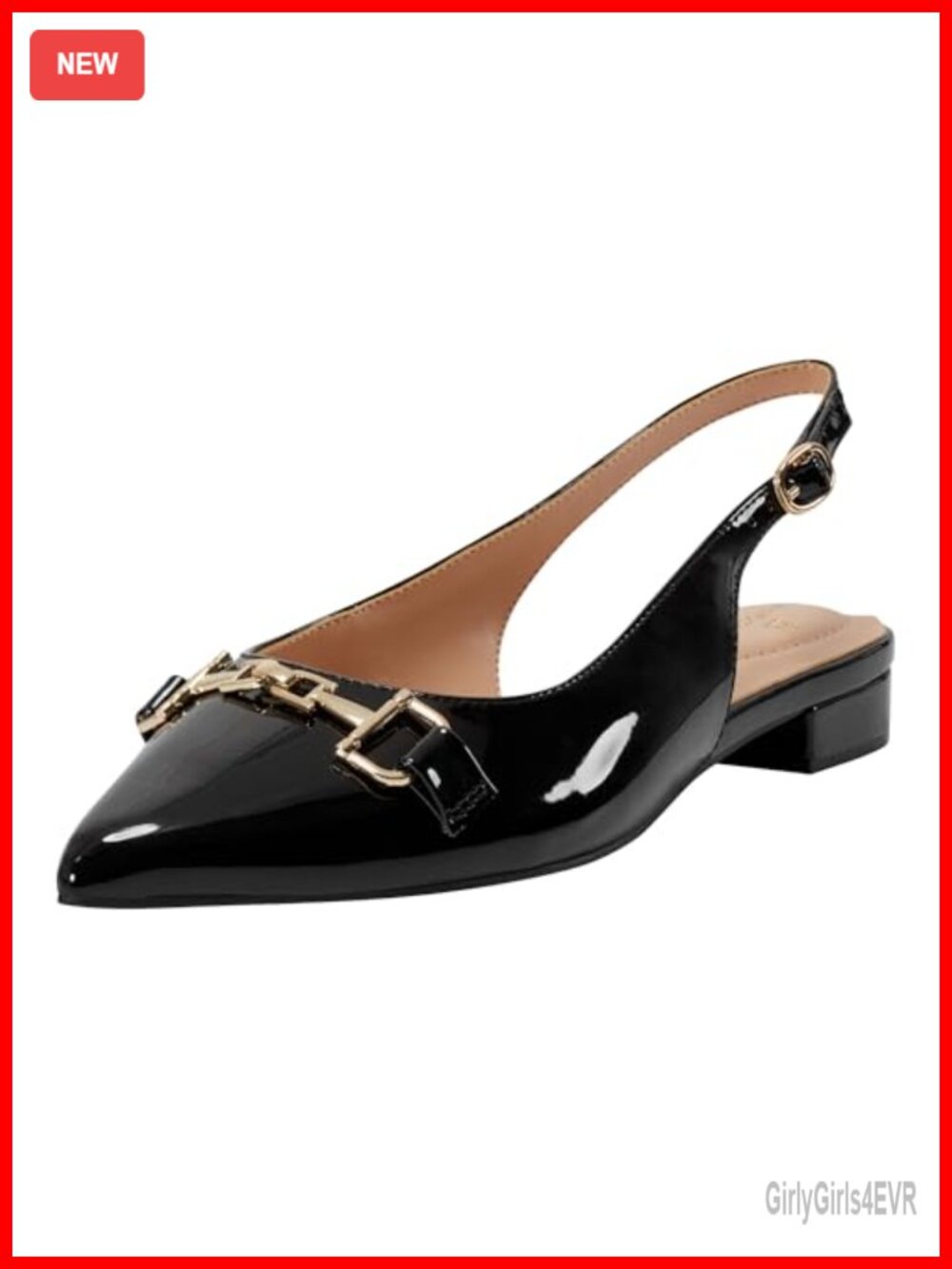 Womens Slingback Sandals Pointy Toe Block Heel Faux Leather Lined